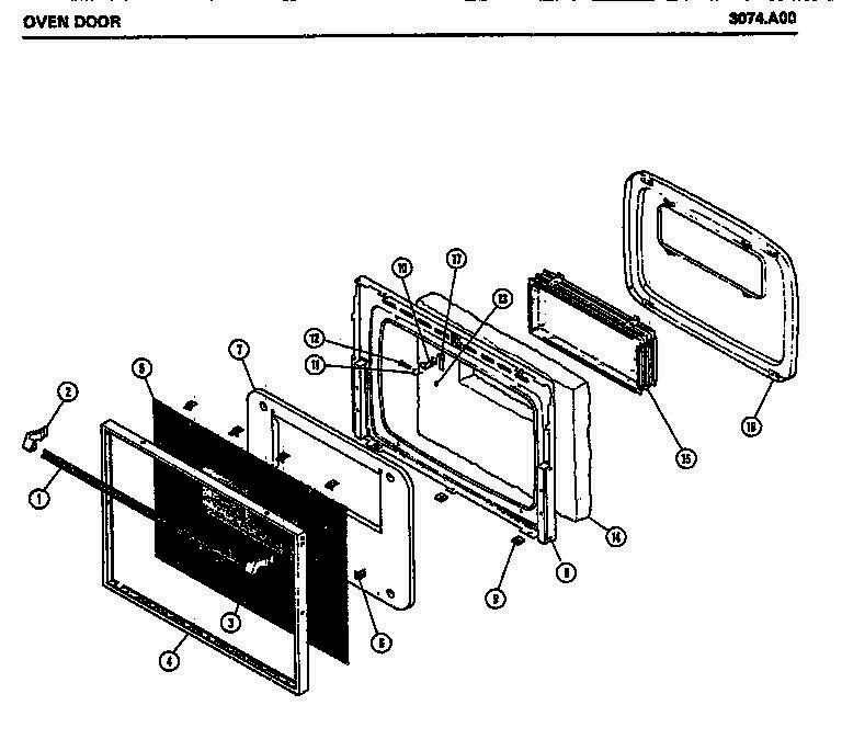 04 - OVER DOOR Diagram and Parts List for 3074A00  Whirlpool Range