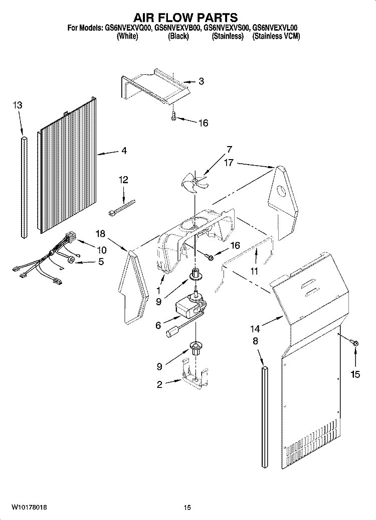AIR FLOW PARTS Diagram and Parts List for GS6NVEXVB00  Whirlpool Refrigerator