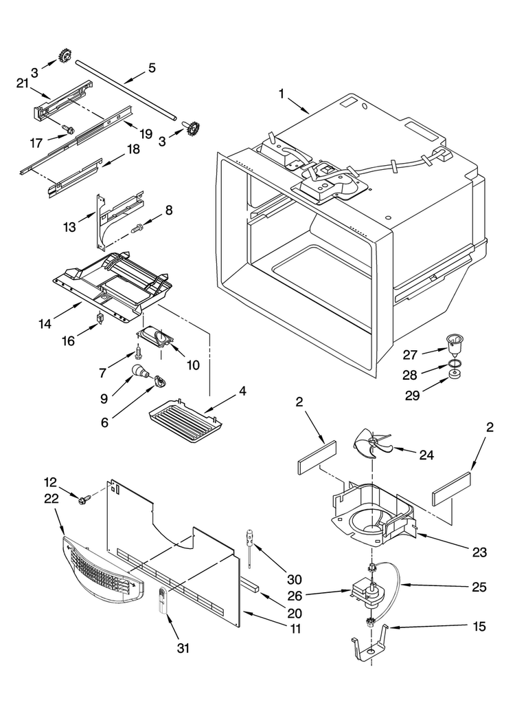Freezer Liner Parts Diagram and Parts List for KBFL25ETWH11  KitchenAid Refrigerator