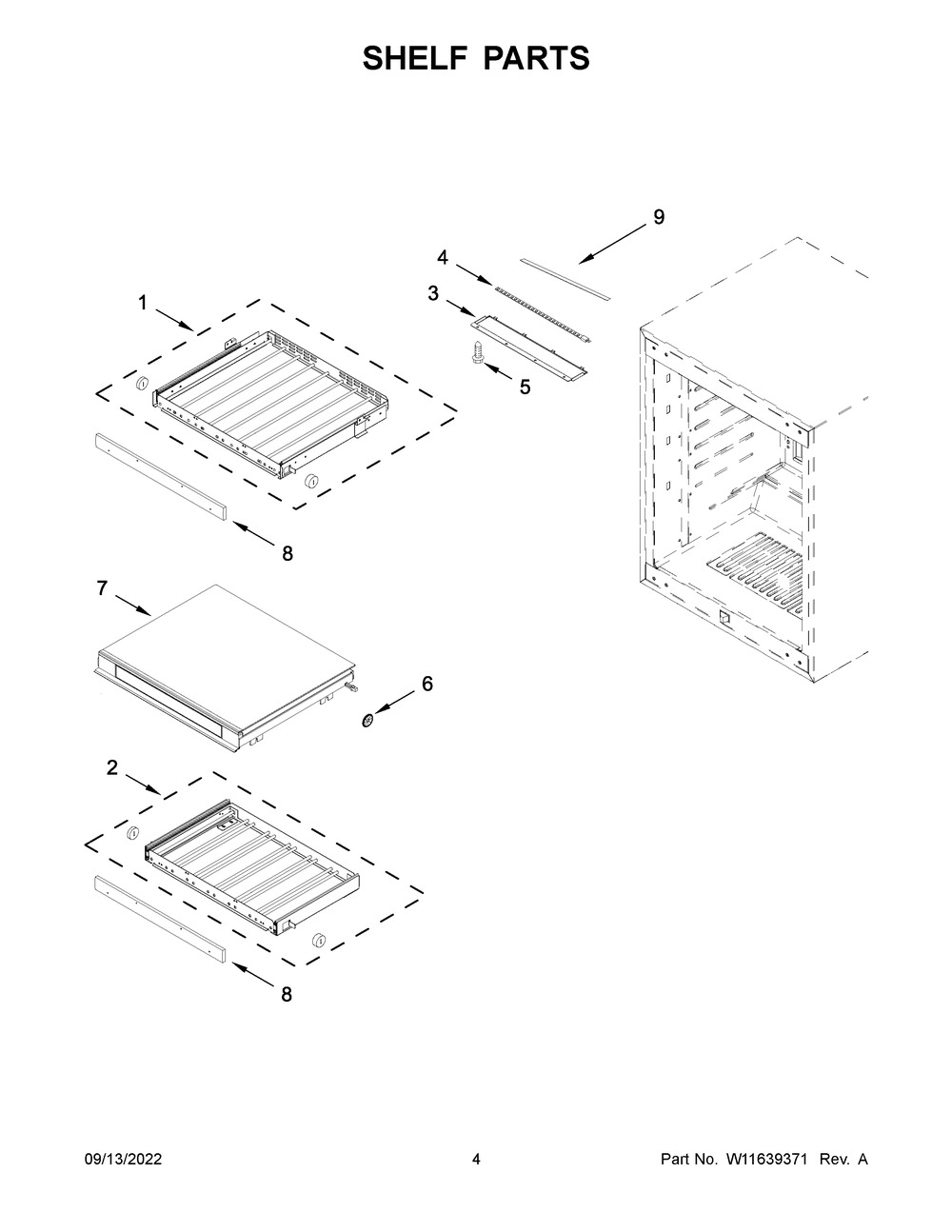 Shelf Parts Diagram and Parts List for KUWL204ESB02  KitchenAid Wine and Beverage Cooler