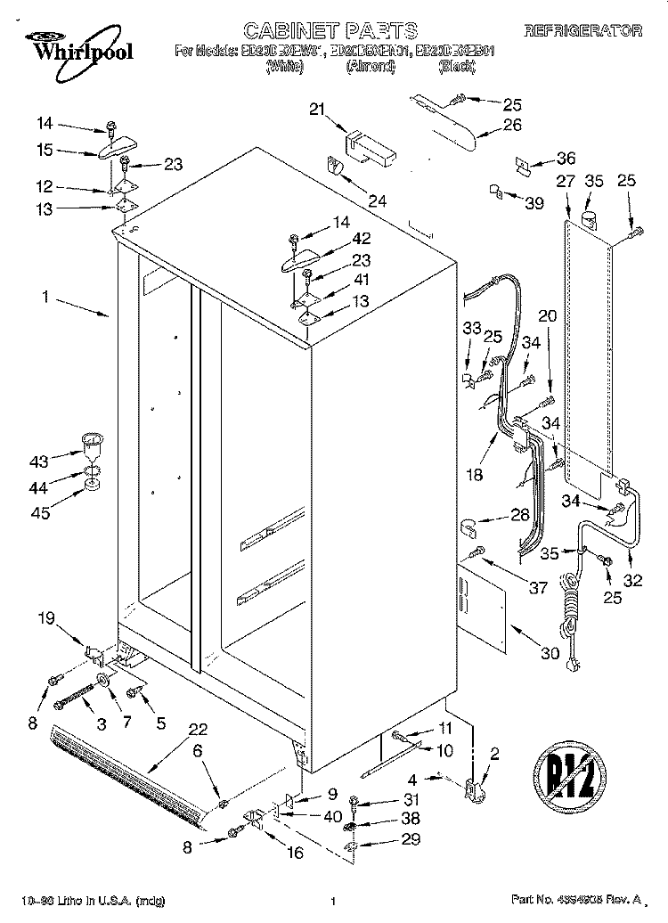 CABINET Diagram and Parts List for ED20DBXEW01  Whirlpool Refrigerator