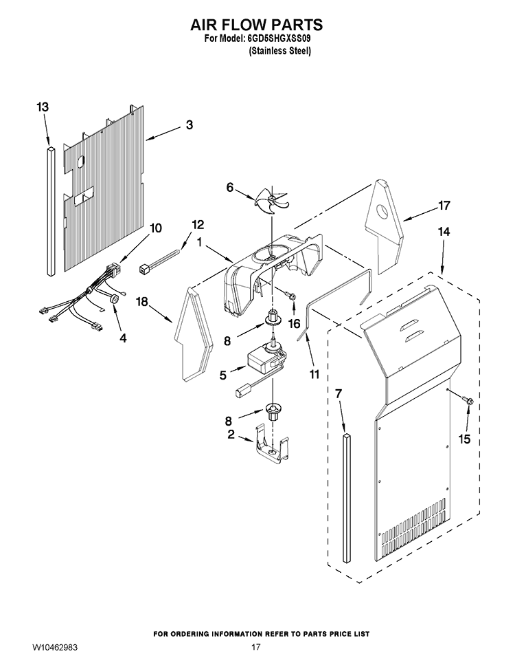 AIR FLOW PARTS Diagram and Parts List for 6GD5SHGXSS09  Whirlpool Refrigerator