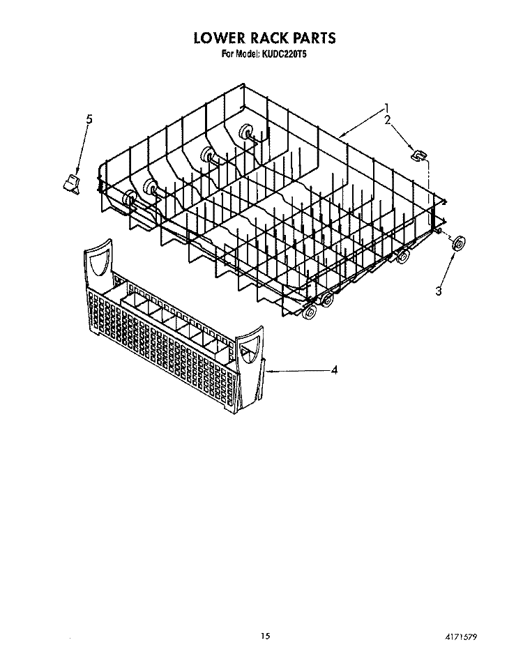 LOWER RACK Diagram and Parts List for KUDC220T5  KitchenAid Dishwasher
