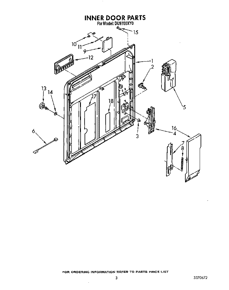 INNER DOOR Diagram and Parts List for DU9700XY0  Whirlpool Dishwasher