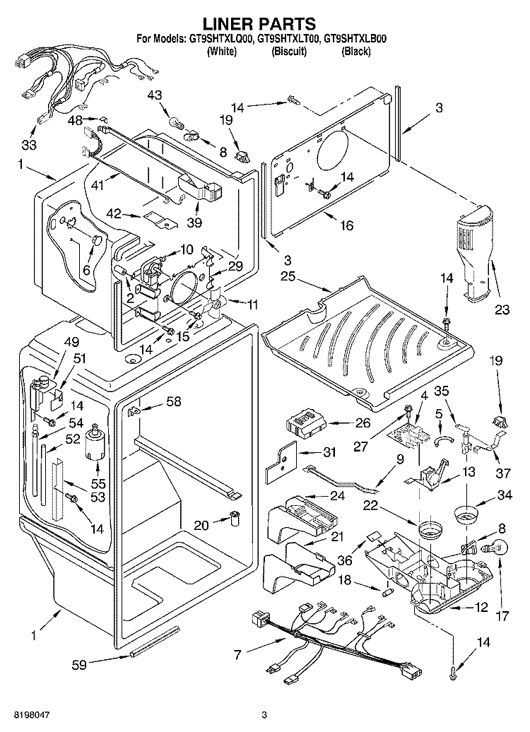 LINER Diagram and Parts List for GT9SHTXLB00  Whirlpool Refrigerator
