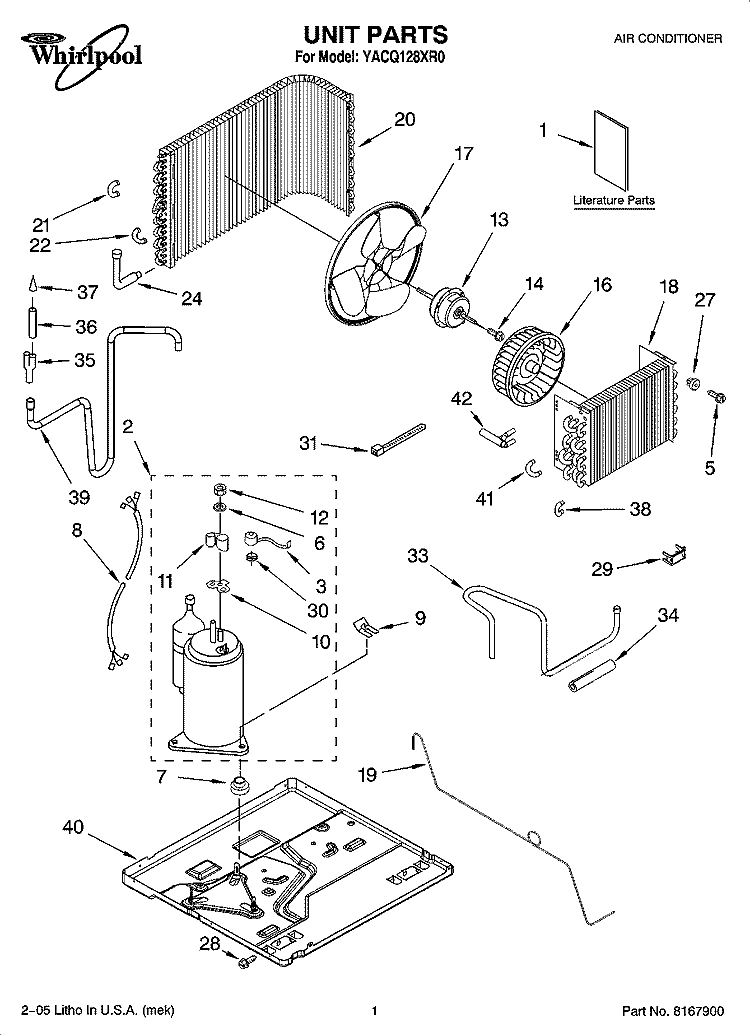 UNIT PARTS Diagram and Parts List for YACQ128XR0  Whirlpool Air Conditioner
