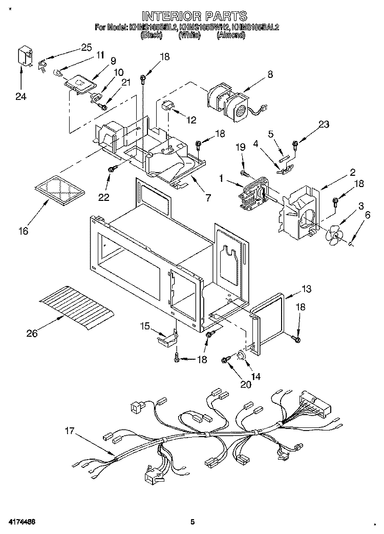 INTERIOR, LITERATURE Diagram and Parts List for KHMS105BBL2  KitchenAid Microwave