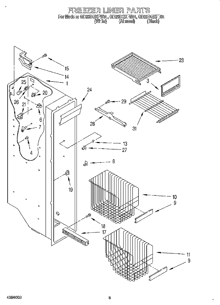 FREEZER LINER Diagram and Parts List for GD25DQXFW01  Whirlpool Refrigerator