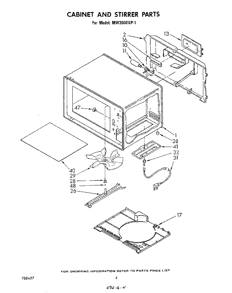 CABINET AND STIRRER Diagram and Parts List for MW3500XP1  Whirlpool Microwave