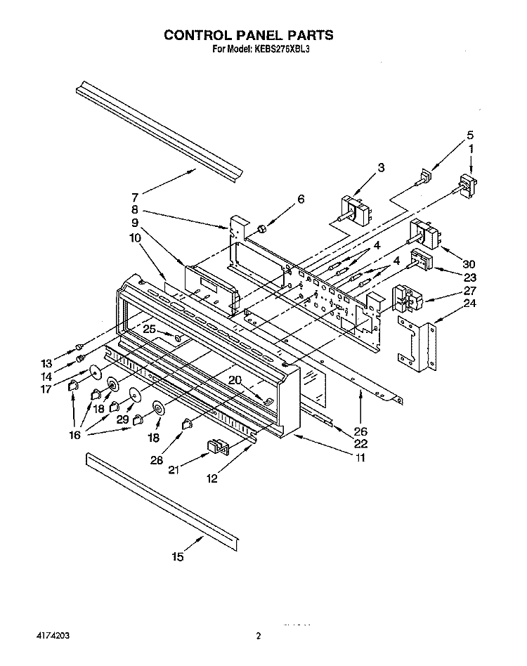 CONTROL PANEL, LIT/OPTIONAL Diagram and Parts List for KEBS276XBL3  KitchenAid Wall Oven
