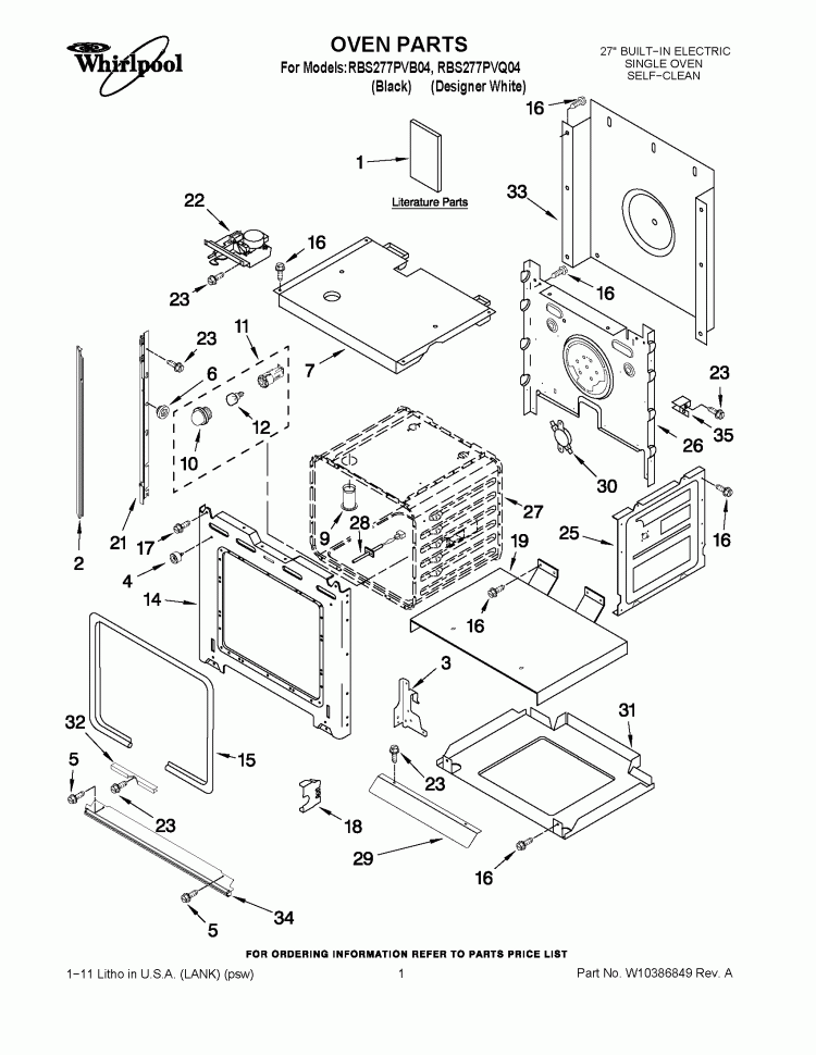 OVEN PARTS Diagram and Parts List for RBS277PVQ04  Whirlpool Wall Oven
