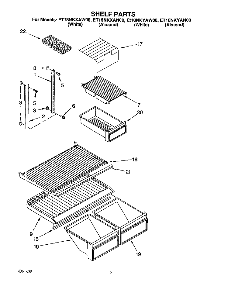 SHELF Diagram and Parts List for ET18NKXAN00  Whirlpool Refrigerator