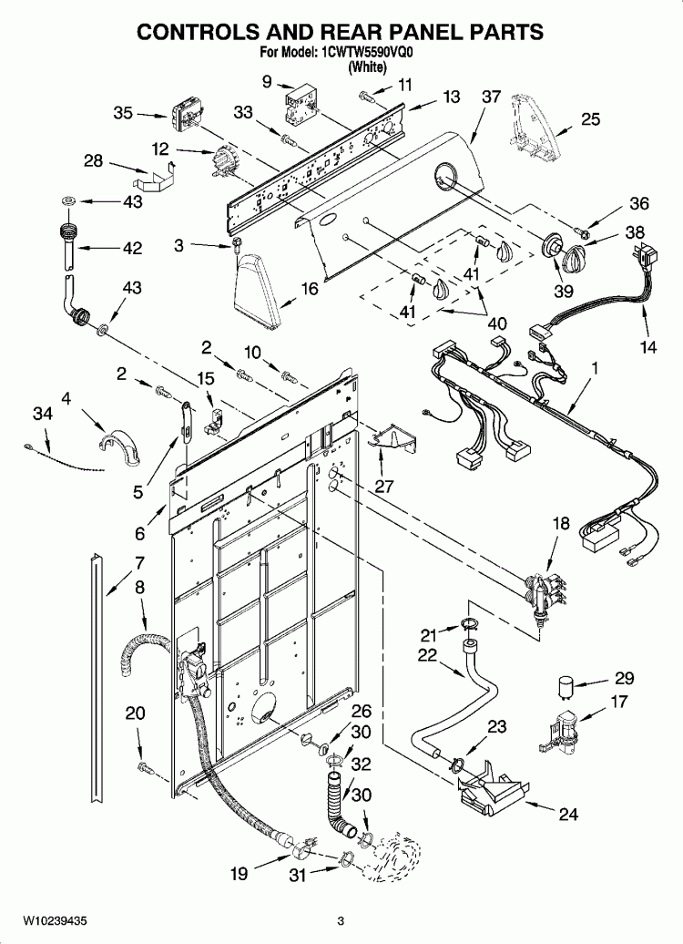 CONTROLS AND REAR PANEL PARTS Diagram and Parts List for 1CWTW5590VQ0  Whirlpool Washer