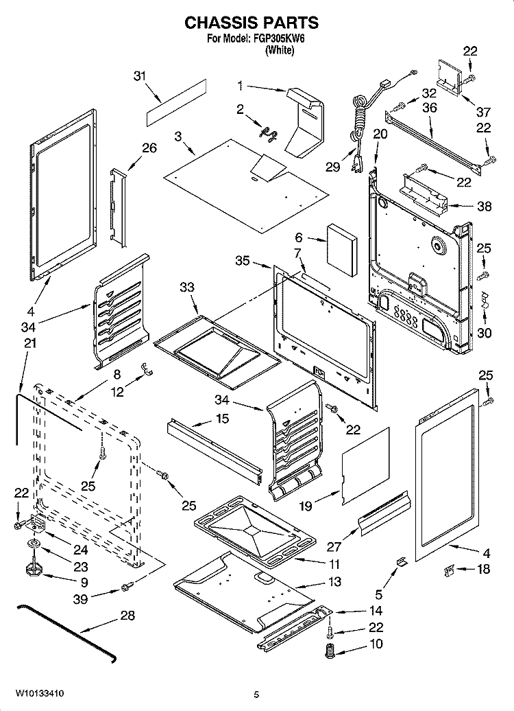 CHASSIS PARTS Diagram and Parts List for FGP305KW6  Roper Range