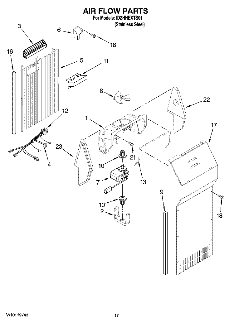AIR FLOW PARTS Diagram and Parts List for ID2HHEXTS01  Whirlpool Refrigerator