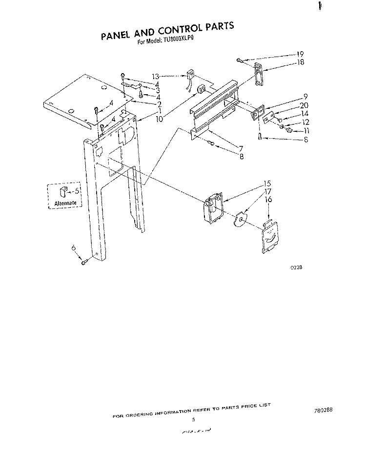 PANEL AND CONTROL Diagram and Parts List for TU8003XLP0  Whirlpool Trash Compactor