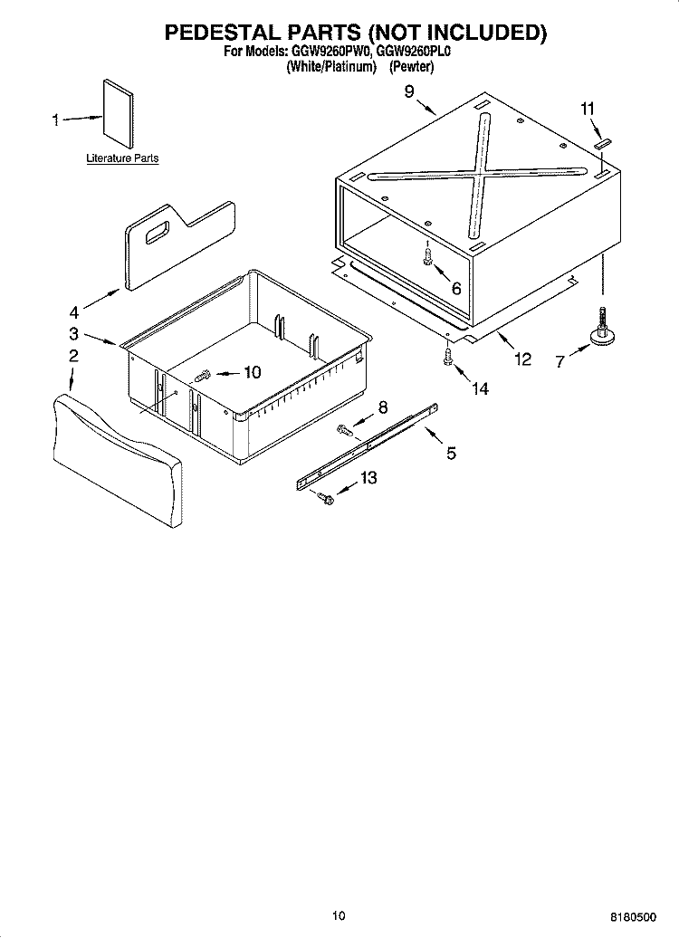 PEDESTAL PARTS (NOT INCLUDED), OPTIONAL PARTS (NOT INCLUDED) Diagram and Parts List for GGW9260PL0  Whirlpool Dryer