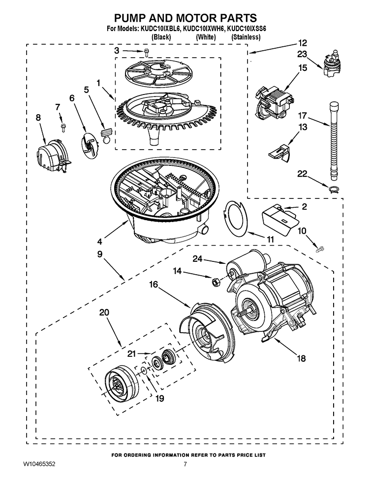PUMP AND MOTOR PARTS Diagram and Parts List for KUDC10IXSS6  KitchenAid Dishwasher