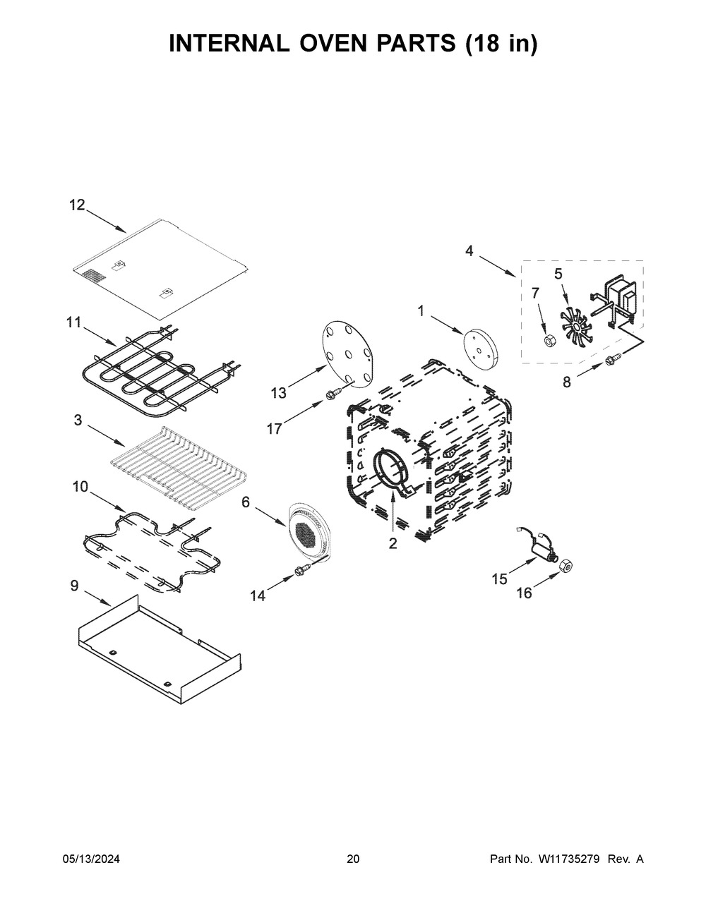 Internal Oven Parts (18 In) Diagram and Parts List for KFDC558JSC03  KitchenAid Range