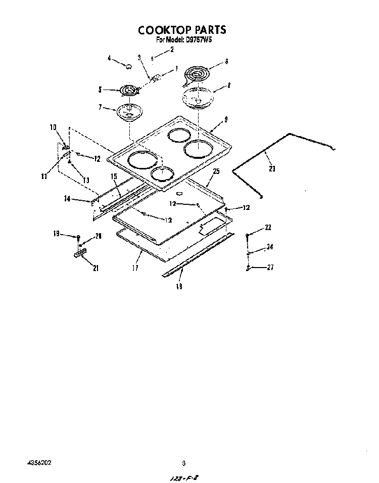 Cooktop Diagram and Parts List for D9757*5  Roper Range