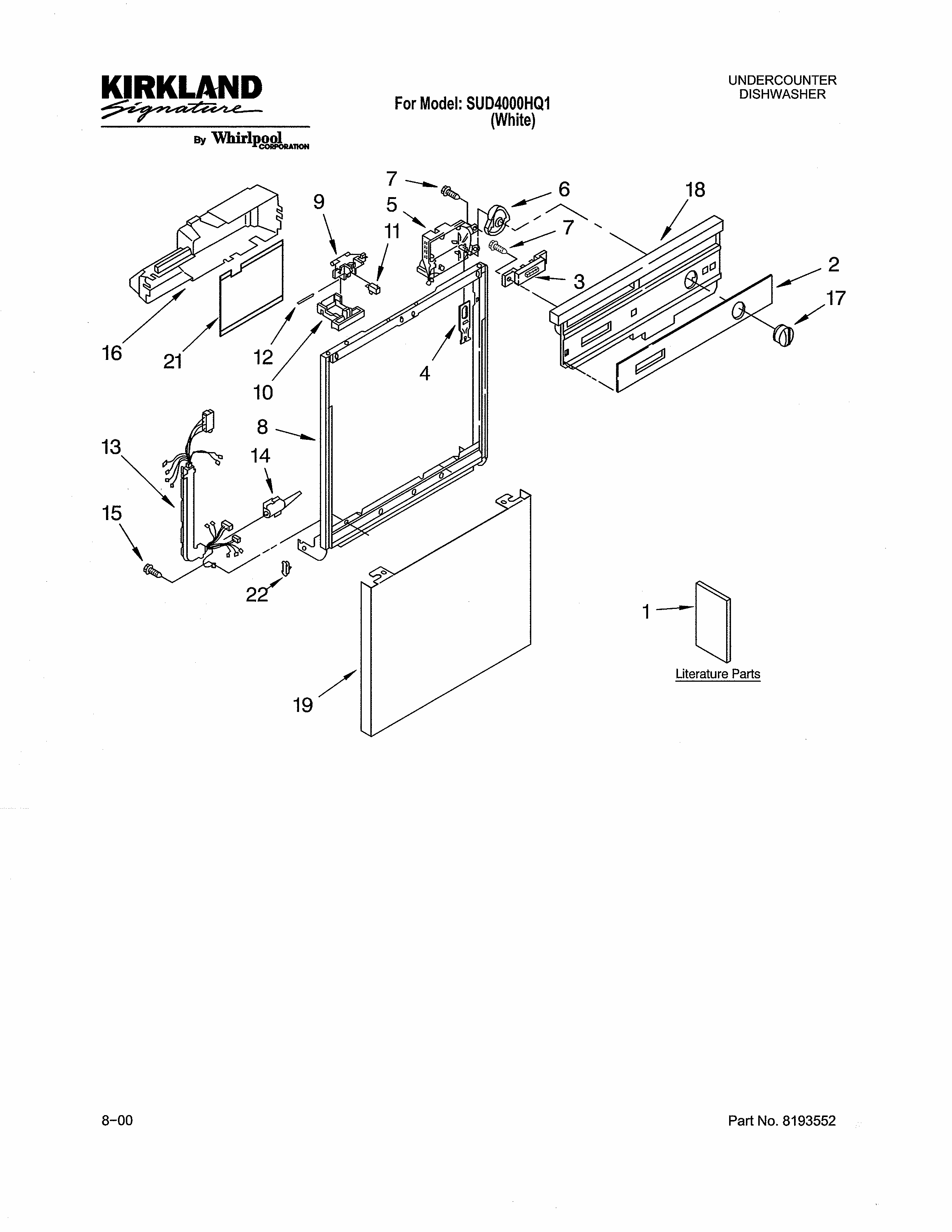 Frame & Console Diagram and Parts List for SUD4000HQ1  Whirlpool Dishwasher