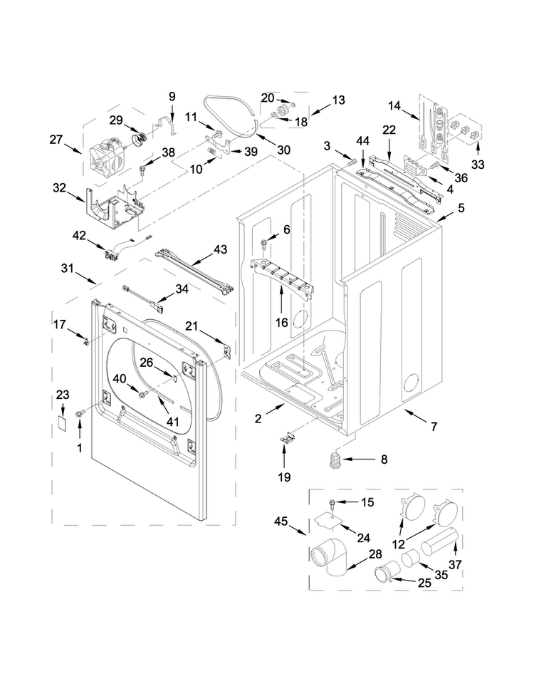 Cabinet Parts Diagram and Parts List for 11069132411  Kenmore Dryer