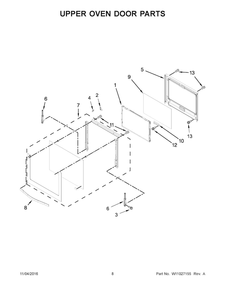 Upper Oven Door Parts Diagram and Parts List for WOD93EC0AS05  Whirlpool Wall Oven
