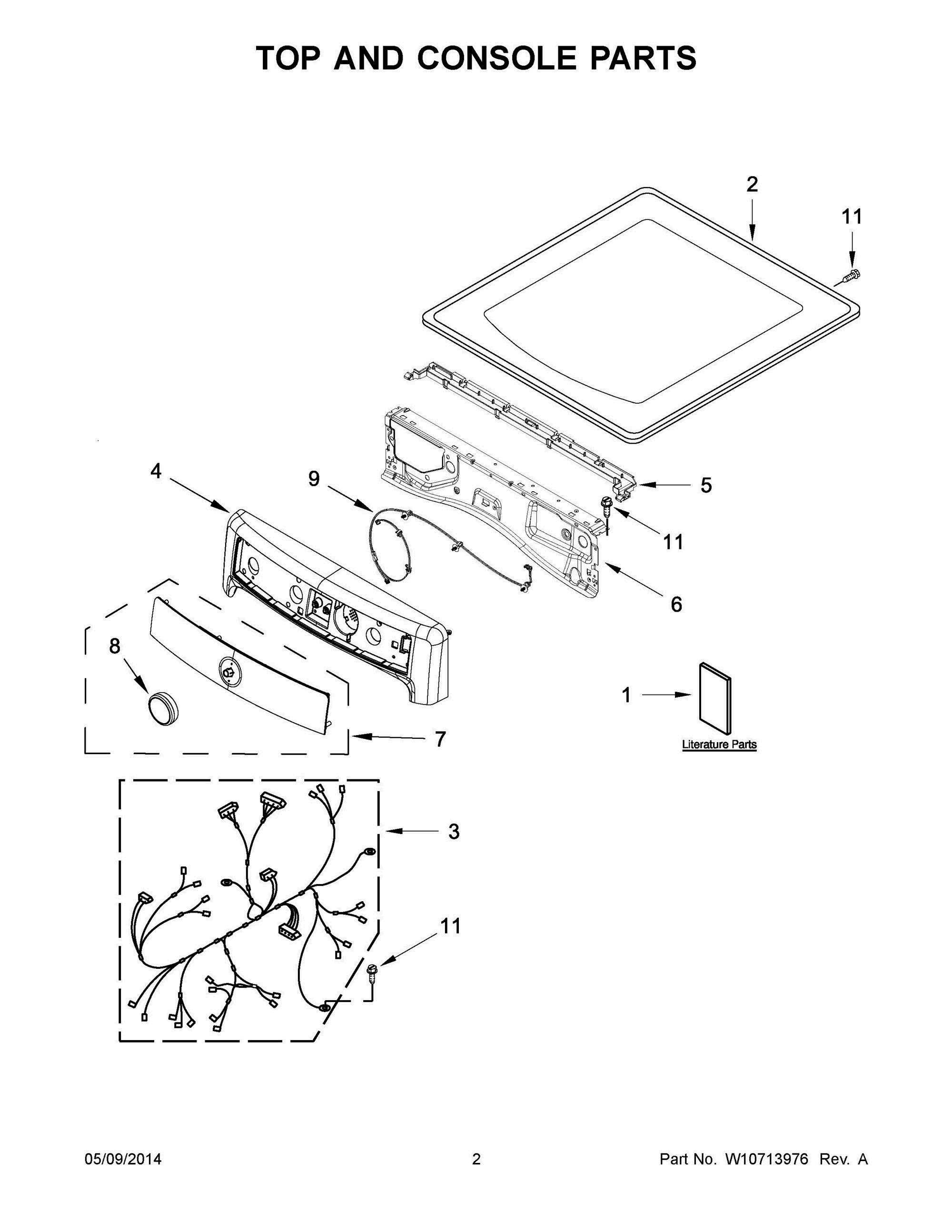 02 - TOP AND CONSOLE PARTS Diagram and Parts List for YMED5100DW0  Whirlpool Dryer