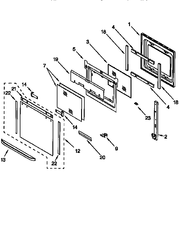 Oven Door Diagram and Parts List for KEBS277DHW2  KitchenAid Wall Oven