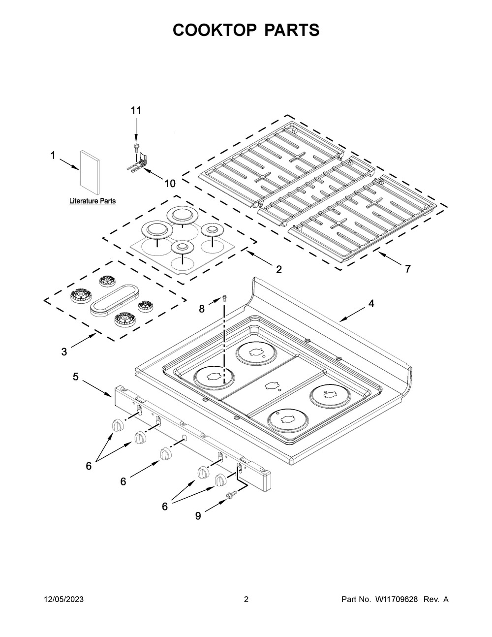 Cooktop Parts Diagram and Parts List for WFG535S0LZ5  Whirlpool Range