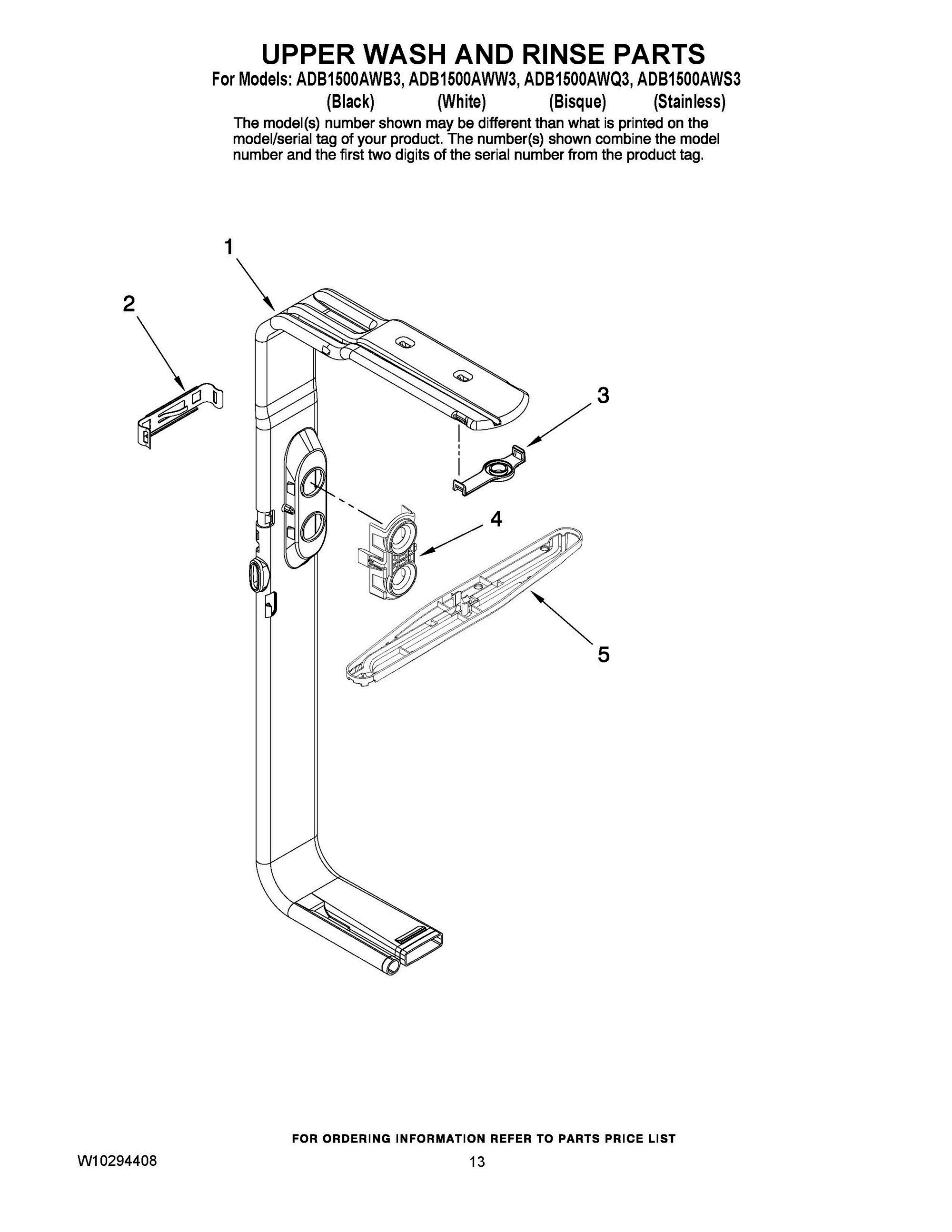 10 - UPPER WASH AND RINSE PARTS Diagram and Parts List for ADB1500AWQ3  Whirlpool Dishwasher