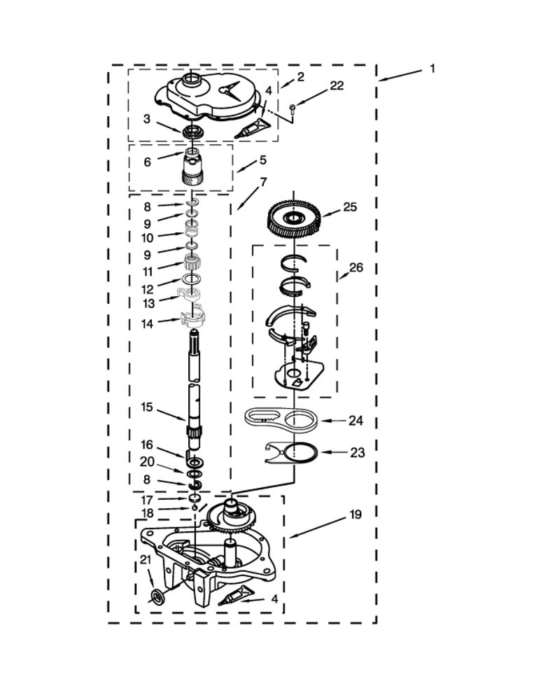 Gearcase Parts Diagram and Parts List for 110C81432510  Kenmore Washer Dryer Combo
