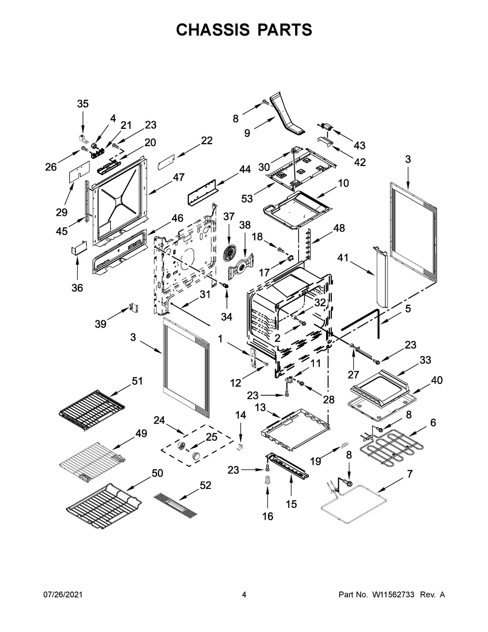 Chassis Parts Diagram and Parts List for KSDB900ESS5  KitchenAid Range