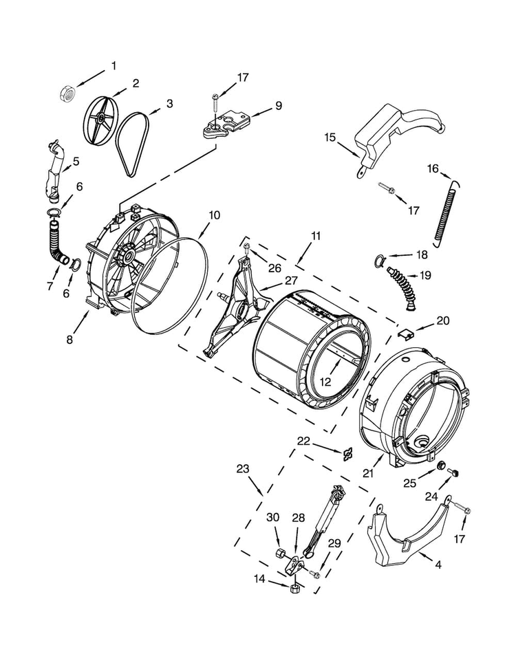 Tub And Basket Parts Diagram and Parts List for WFW8300SW01  Whirlpool Washer