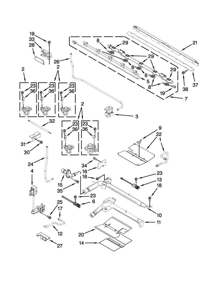 Manifold Parts Diagram and Parts List for WGG755S0BE01  Whirlpool Range