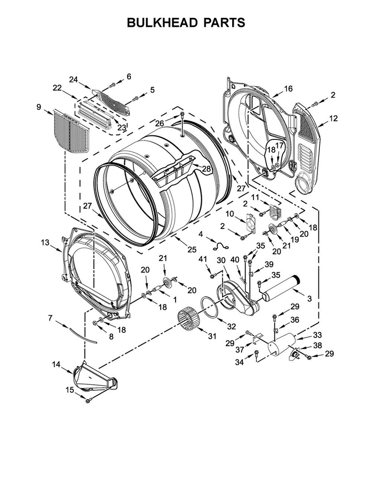 Bulkhead Parts Diagram and Parts List for 11091942710  Kenmore Dryer