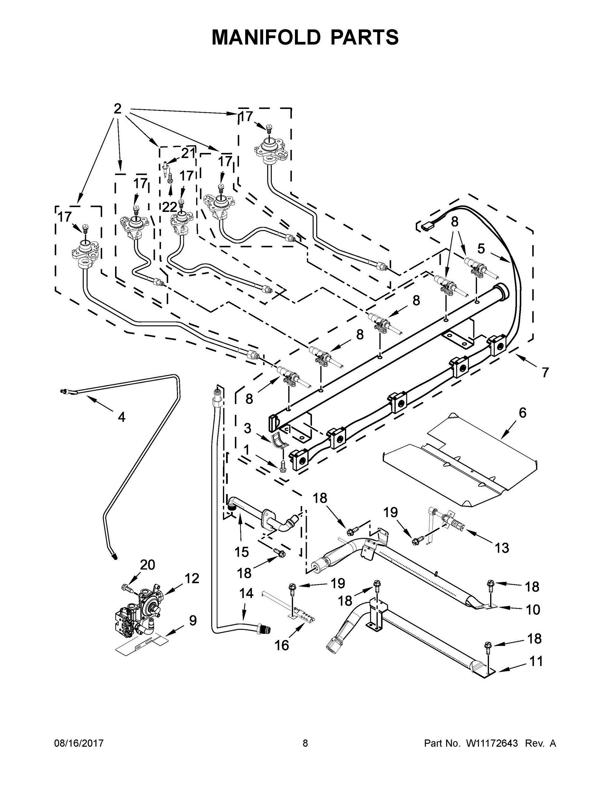 05 - MANIFOLD PARTS Diagram and Parts List for WFG775H0HV0  Whirlpool Range