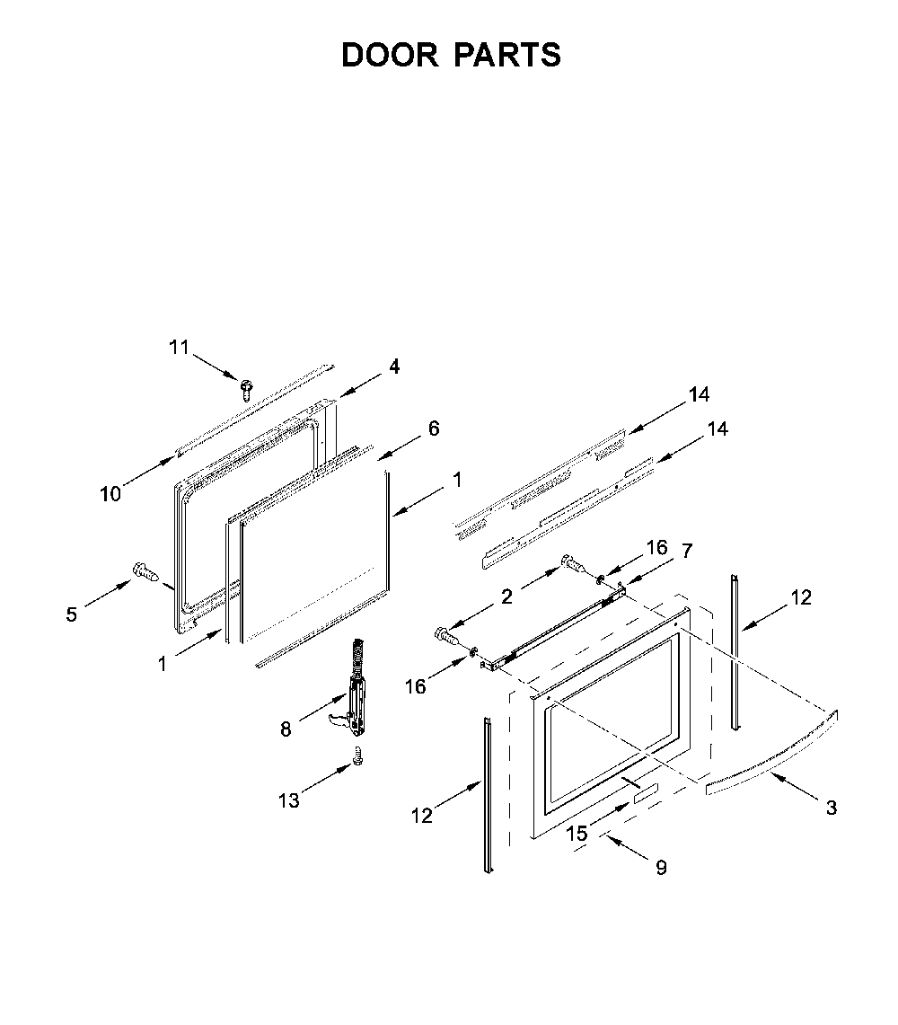 Door parts Diagram and Parts List for WFG975H0HZ1  Whirlpool Range