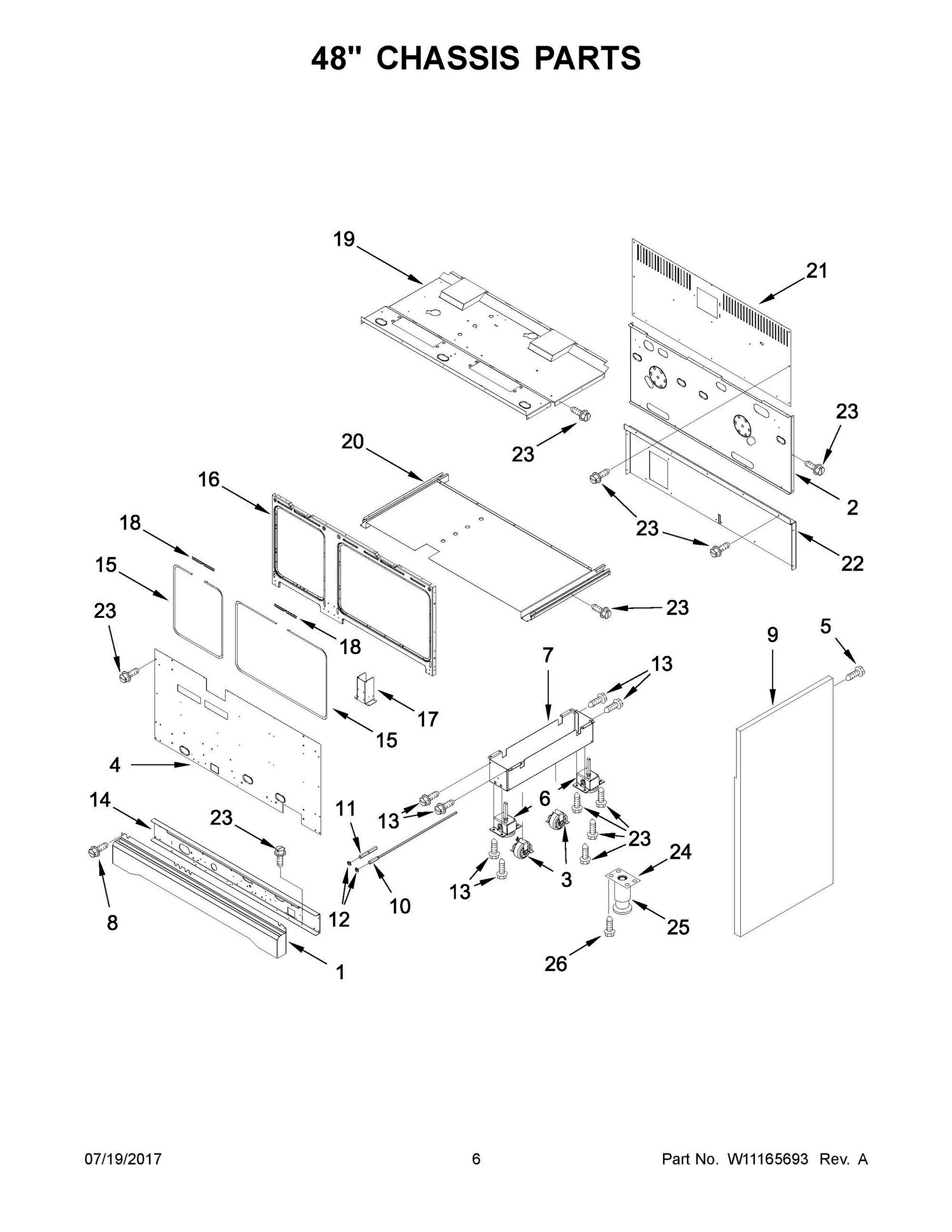 04 - 48" CHASSIS PARTS Diagram and Parts List for KDRS483VBU01  Whirlpool Range