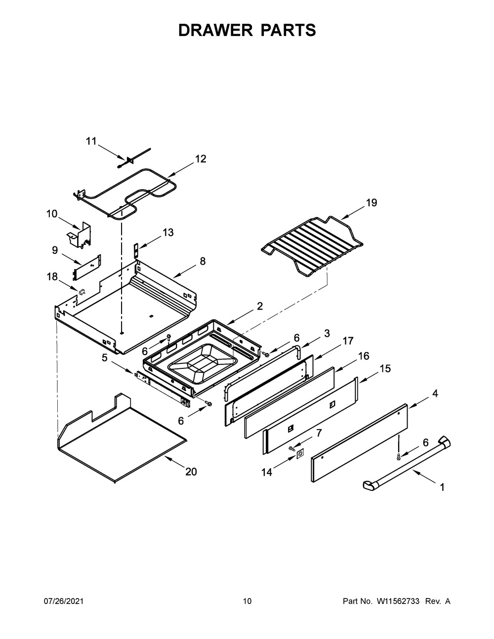 Drawer Parts Diagram and Parts List for KSDB900ESS5  KitchenAid Range