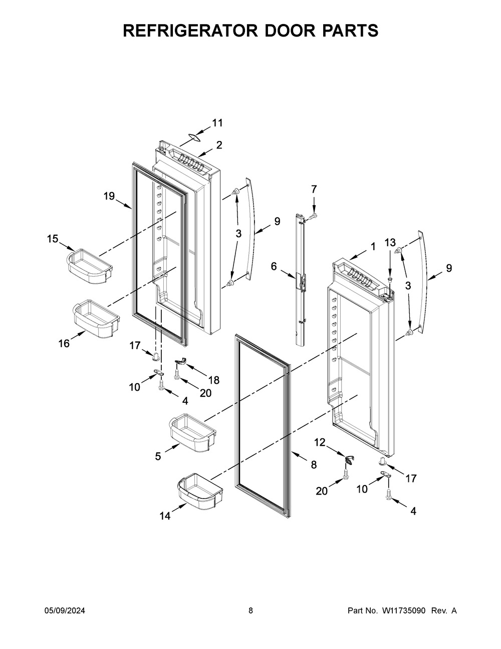 Refrigerator Door Parts Diagram and Parts List for WRFF5333PV02  Whirlpool Refrigerator