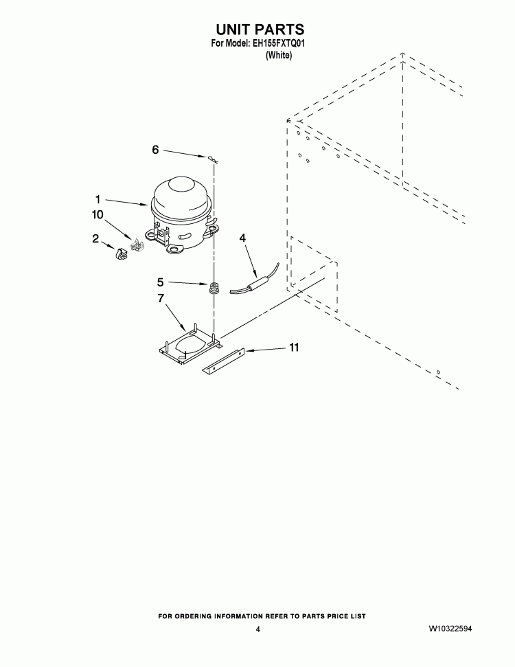 UNIT PARTS Diagram and Parts List for EH155FXTQ01  Whirlpool Freezer