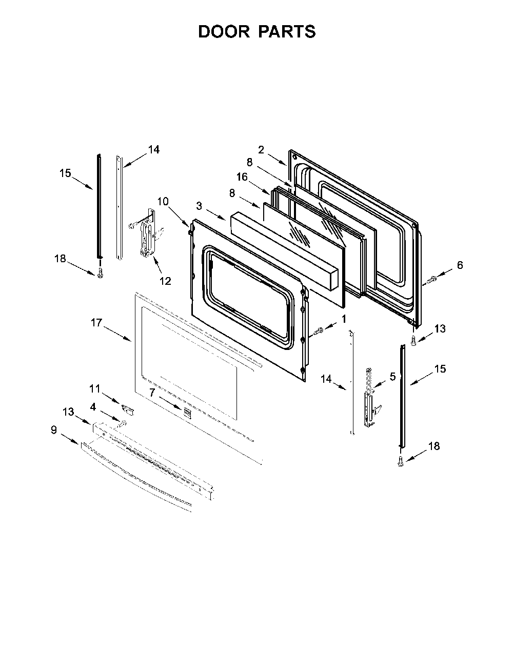 Door parts Diagram and Parts List for 66495113611  Kenmore Range