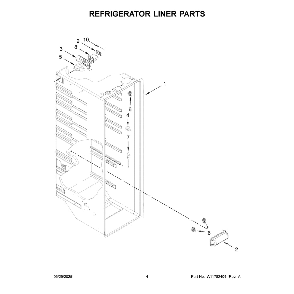 Refrigerator Liner Parts Diagram and Parts List for WRS315SNHB09  Whirlpool Refrigerator