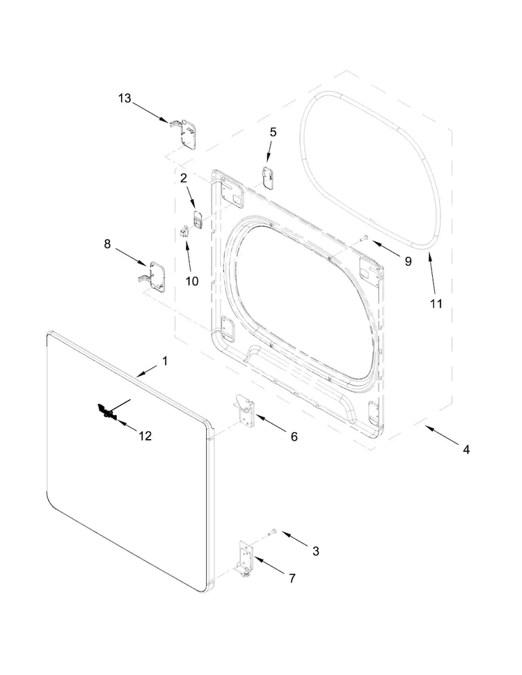 Door Parts Diagram and Parts List for WED8000DW3  Whirlpool Dryer
