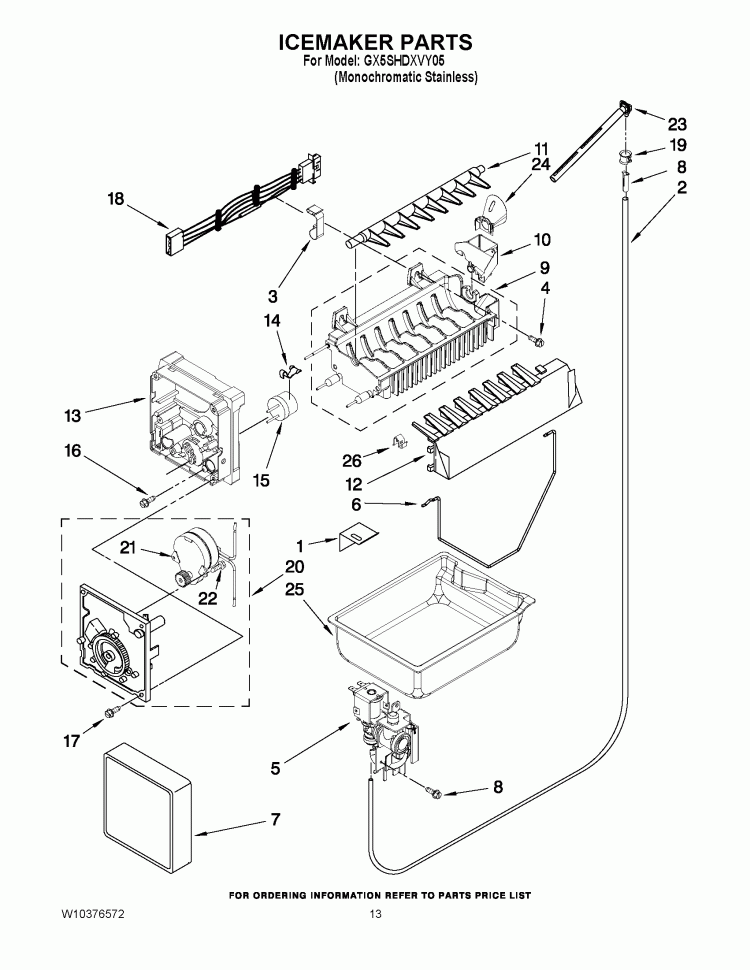 ICEMAKER PARTS Diagram and Parts List for GX5SHDXVY05  Whirlpool Refrigerator