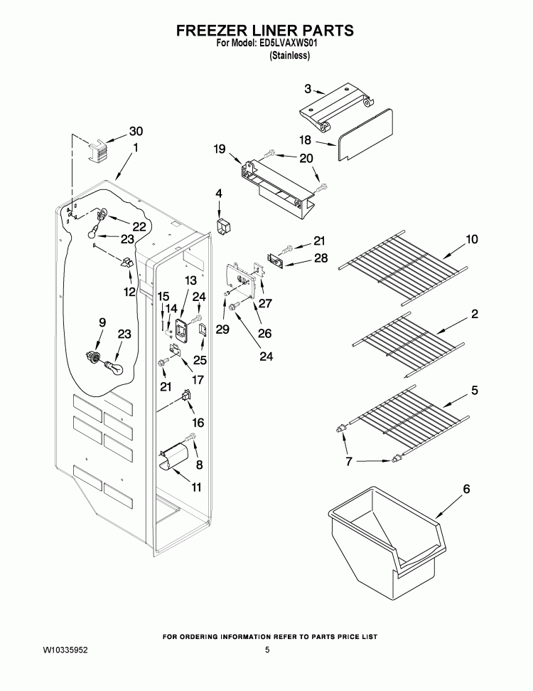 FREEZER LINER PARTS Diagram and Parts List for ED5LVAXWS01  Whirlpool Refrigerator
