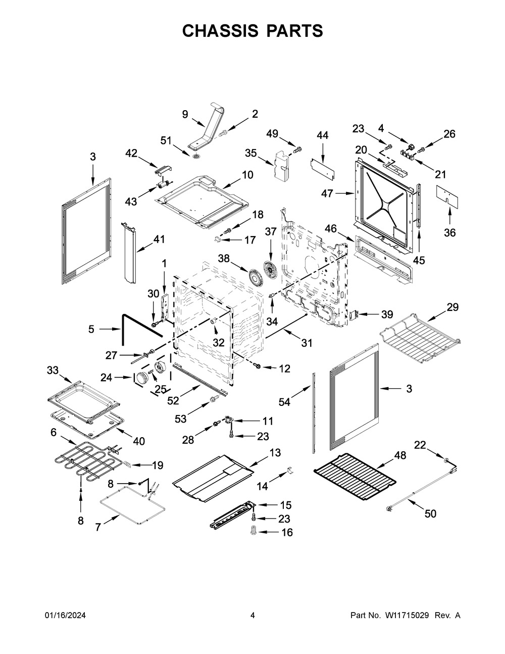 Chassis Parts Diagram and Parts List for YWEE750H0HB5  Whirlpool Range
