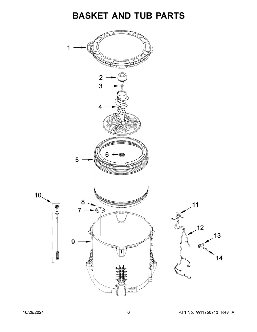 04 - Basket And Tub Parts Diagram and Parts List for CWW4512RW0  Whirlpool Washer