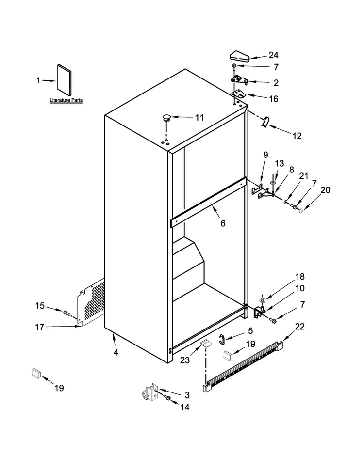 Cabinet Parts Diagram and Parts List for 5GT311FFEW00  Whirlpool Refrigerator